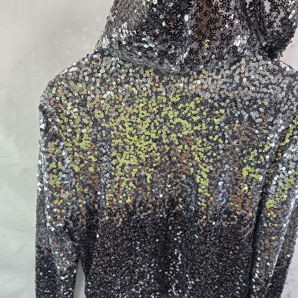 Boston Proper Jacket Womens Medium Purple Silver Sequin Hooded Sport Stretch - Picture 9 of 13